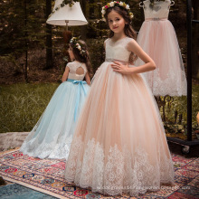 Appliqued Lace puffy Piano performance dress Long Princess flower girl dress 2018 Winter Christmas Girls Wedding Party Dress